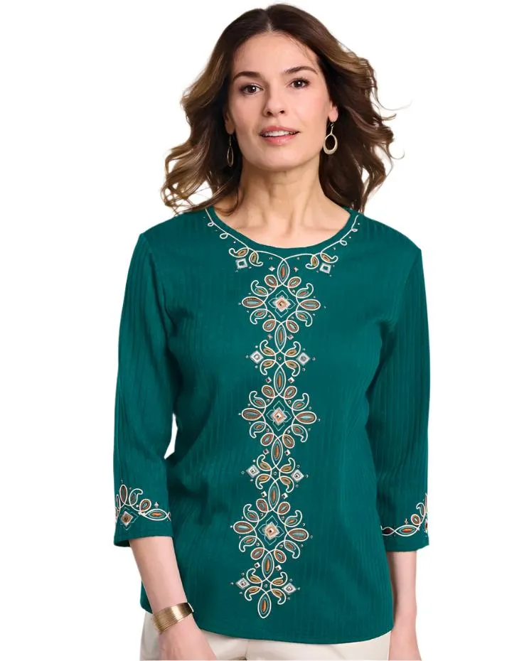 Emerald Isle Center Medallion Embroidery Top