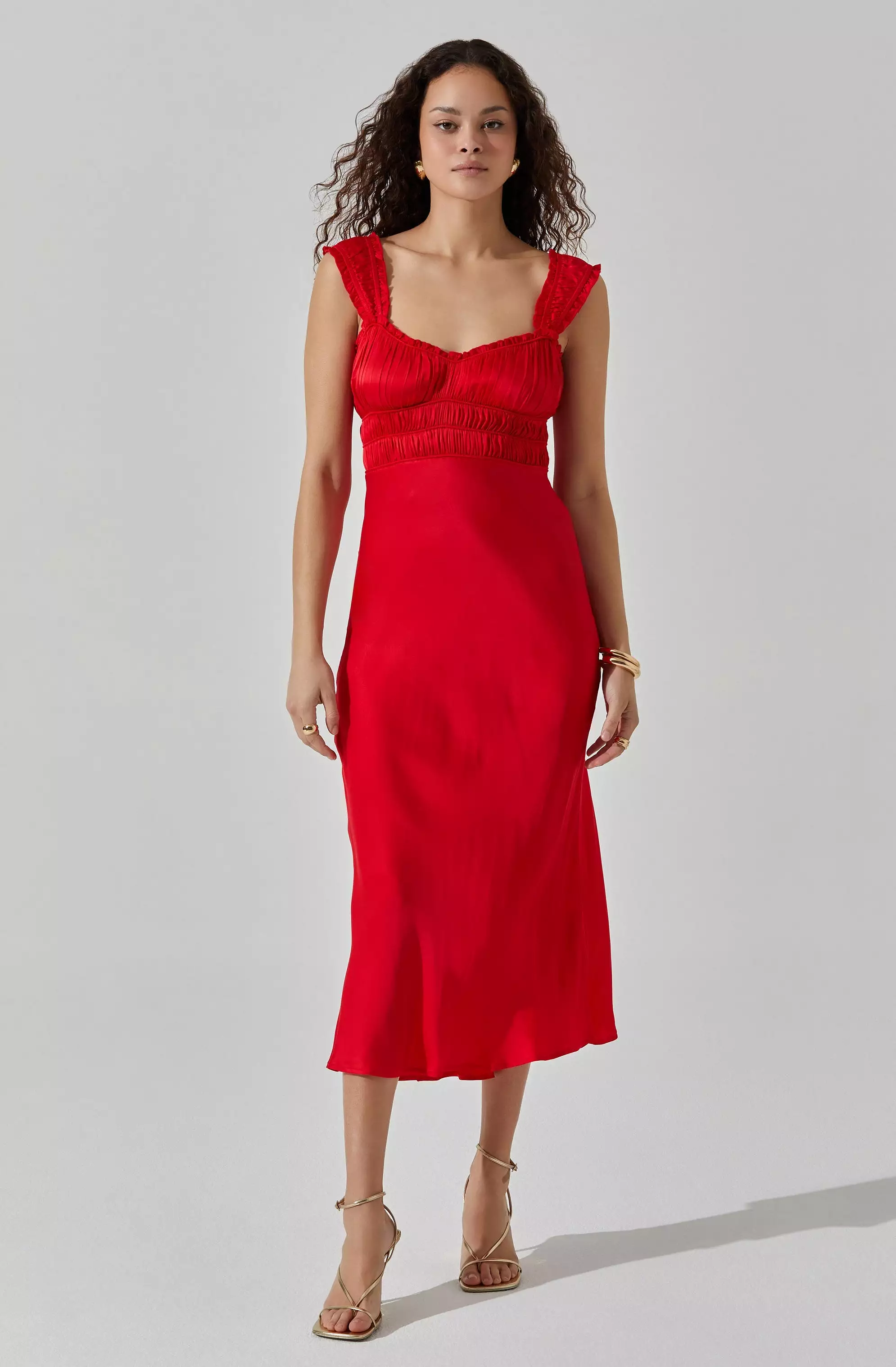 Enola Satin Smocked Midi Dress