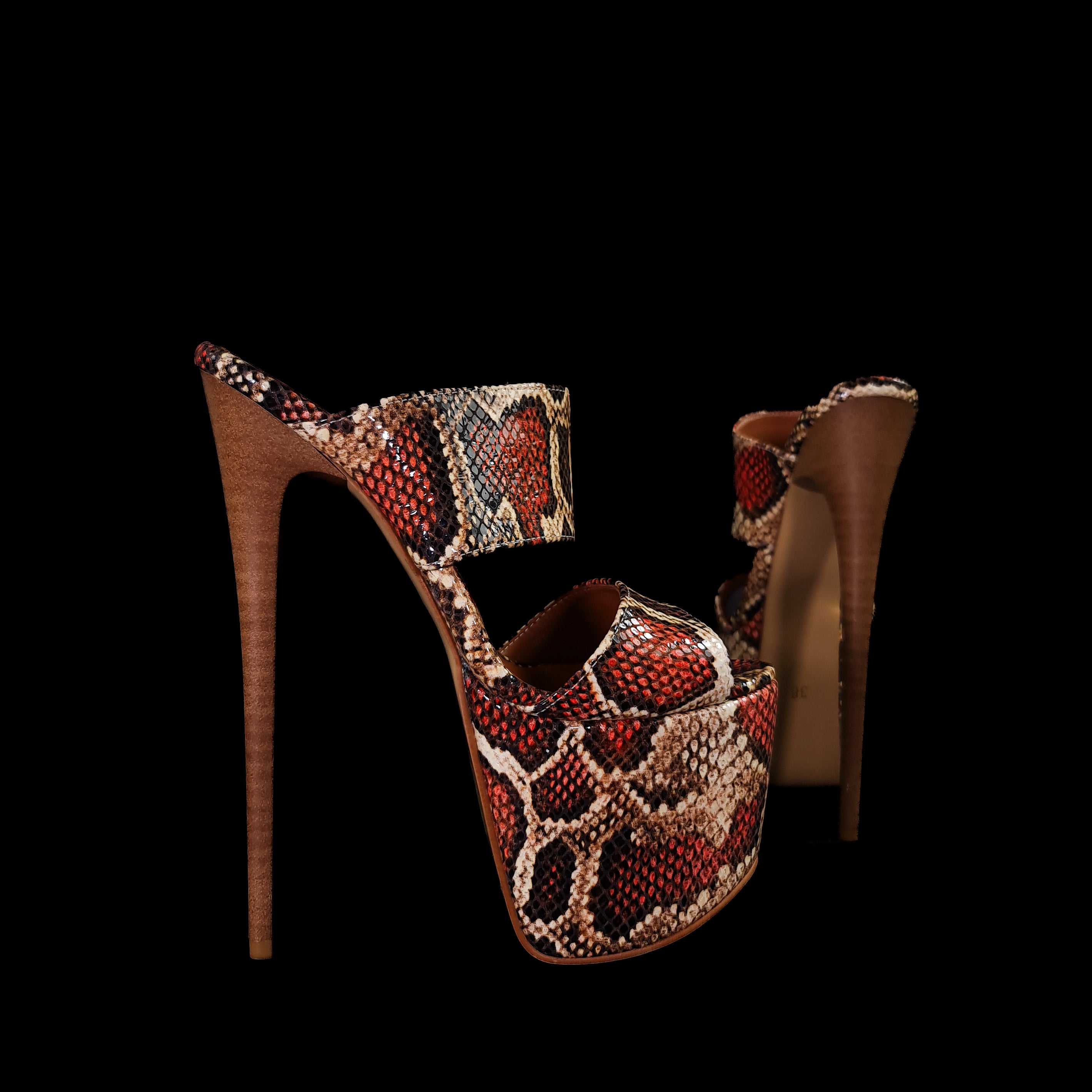 Exotic Print Genuine Leather High Heel Mules