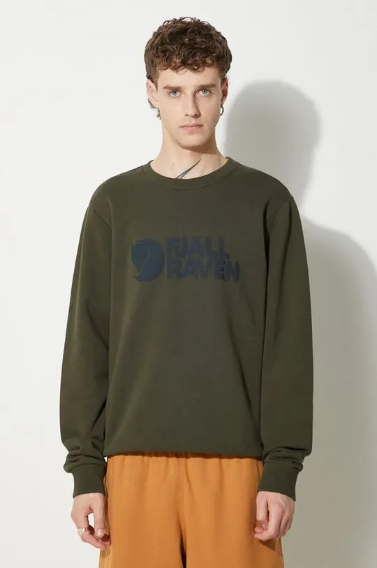 Fjallraven cotton sweatshirt Logo Sweater men's green color F84142