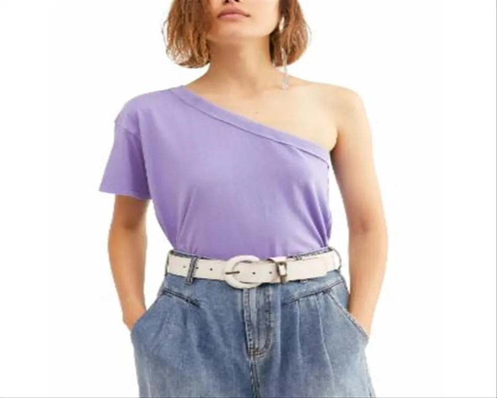 Free People Women's Aubrey One-Shoulder T-Shirt Purple Size Small