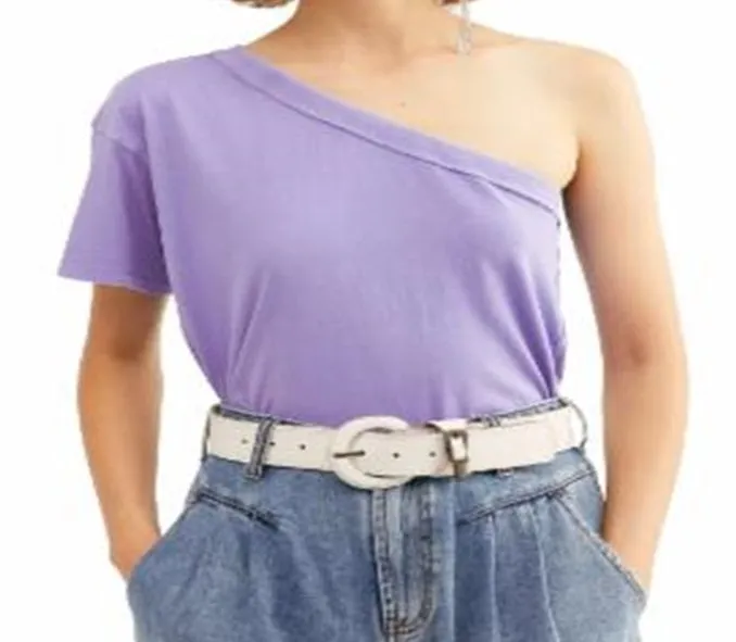 Free People Women's Aubrey One-Shoulder T-Shirt Purple Size Small