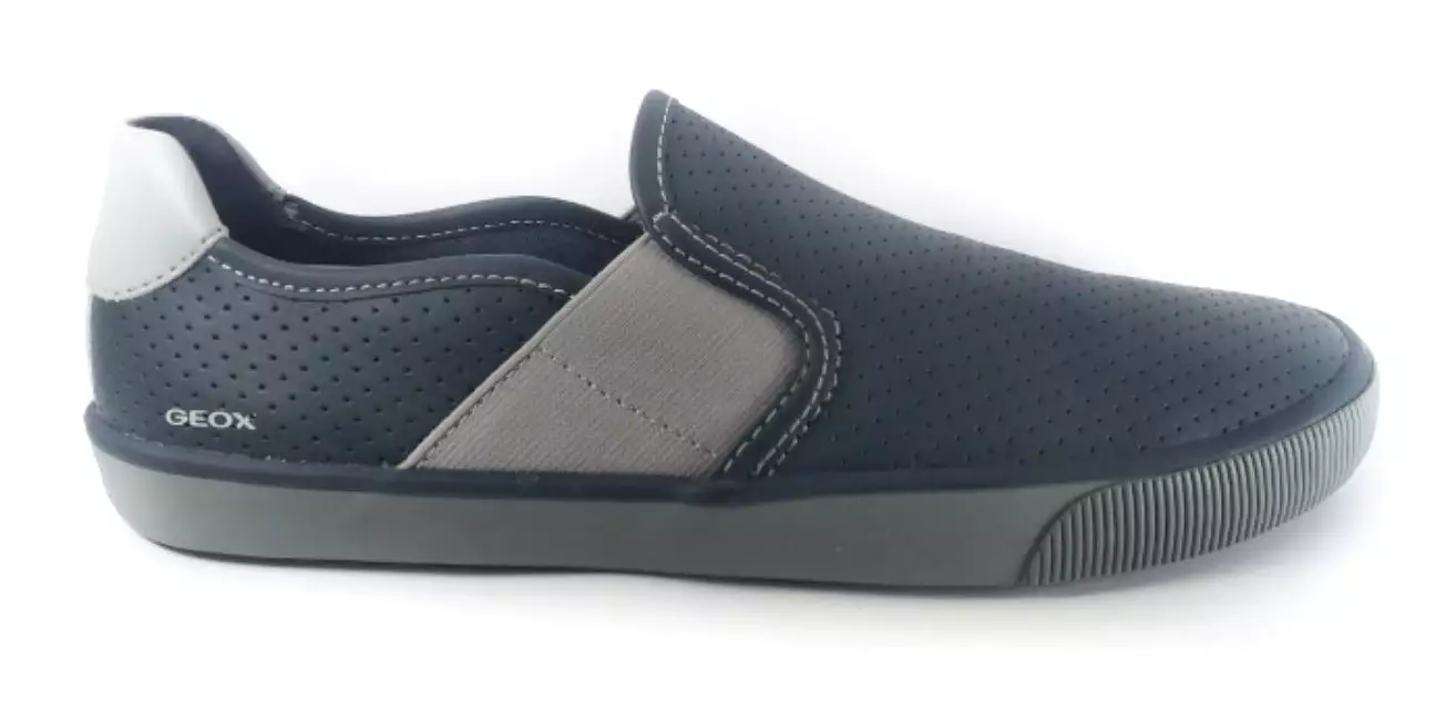 Geox Kilwi Navy Grey Leather Slip on Sneaker Shoe