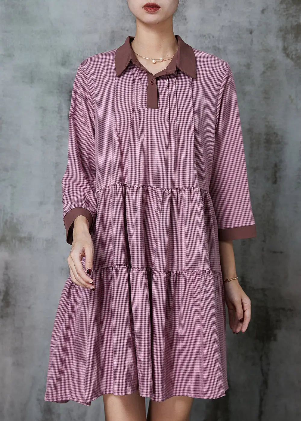 Handmade Red Peter Pan Collar Plaid Cotton Dresses Summer JK1008