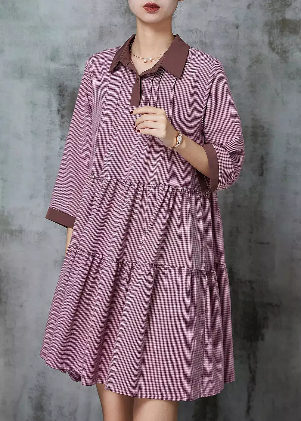 Handmade Red Peter Pan Collar Plaid Cotton Dresses Summer JK1008