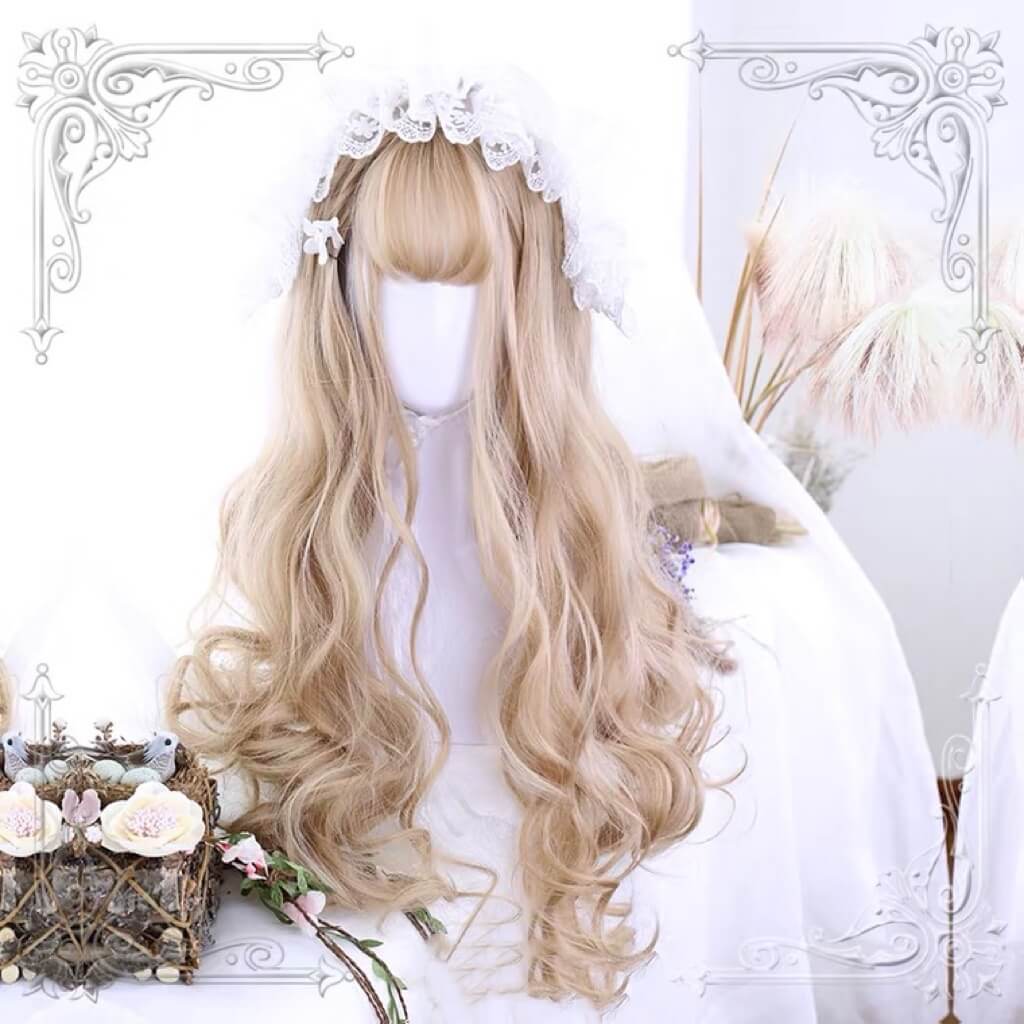 Harajuku Lolita blonde brown long curly wig BY5012