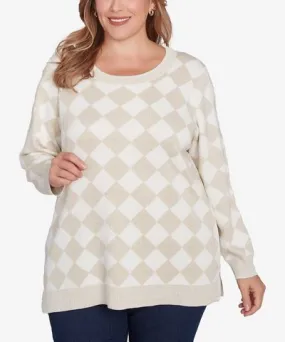 Hearts Of Palm Plus Size Red-y To Shine Diamond Print Sweater