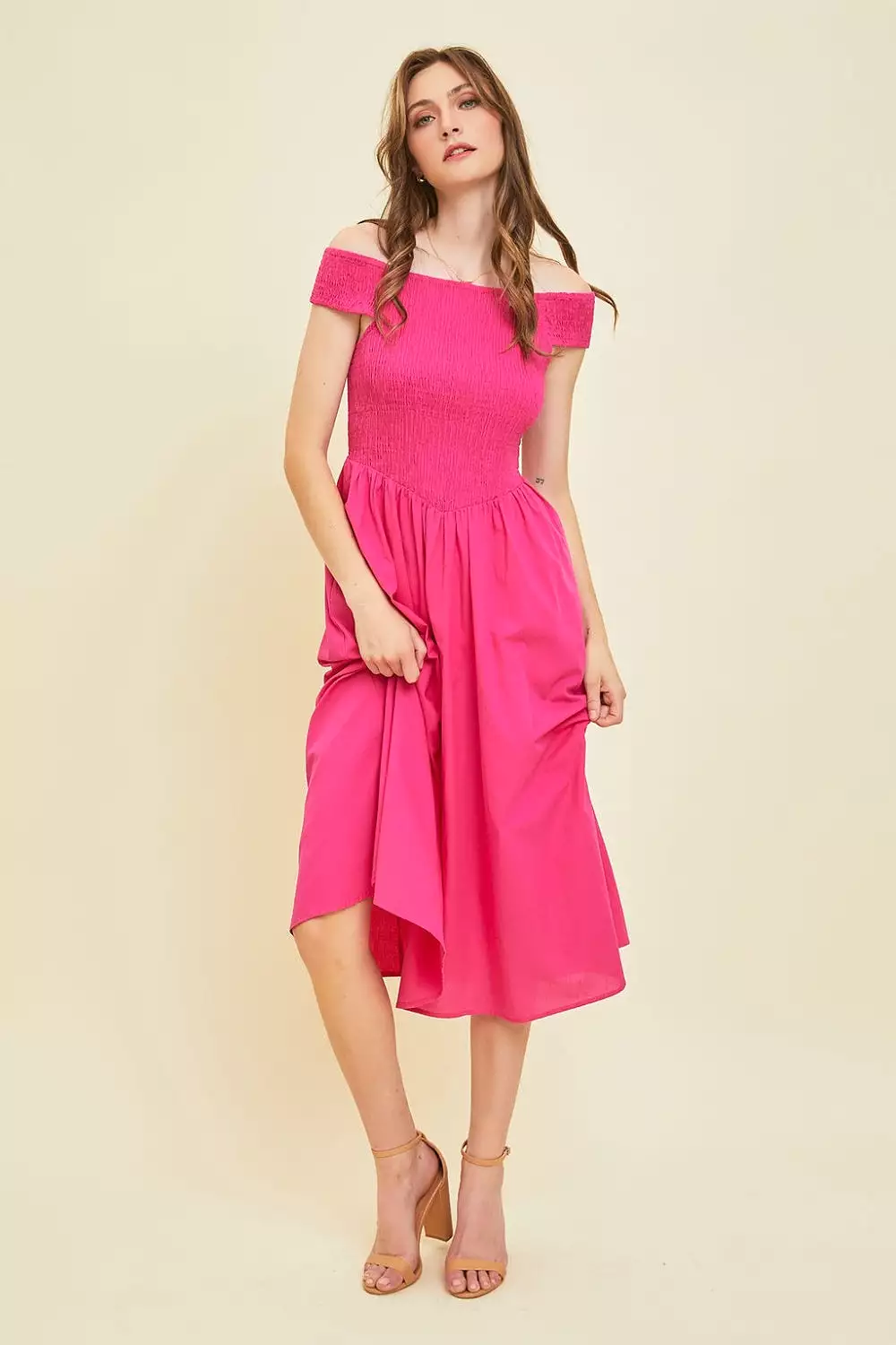 HEYSON Off-Shoulder Smocked Midi Dress