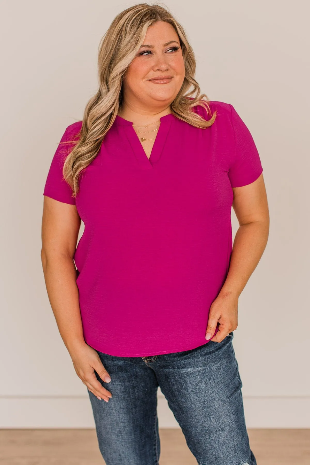 Inspire Romance V-Neck Blouse- Dark Fuchsia