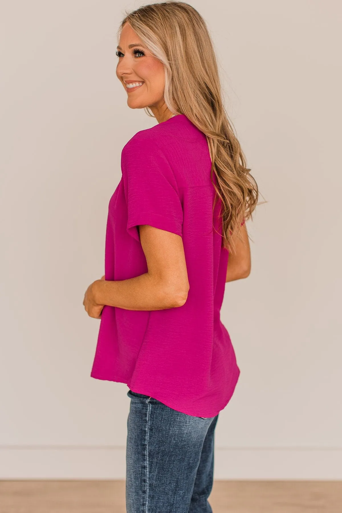 Inspire Romance V-Neck Blouse- Dark Fuchsia