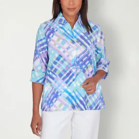 JCPenney Alfred Dunner Classics Womens 3/4 Sleeve Regular Fit Button-Down Shirt