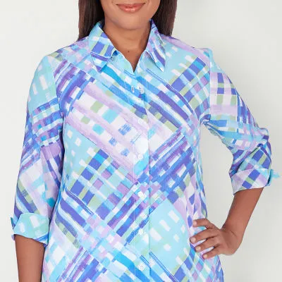 JCPenney Alfred Dunner Classics Womens 3/4 Sleeve Regular Fit Button-Down Shirt