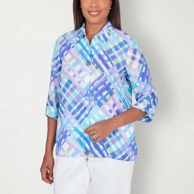 JCPenney Alfred Dunner Classics Womens 3/4 Sleeve Regular Fit Button-Down Shirt