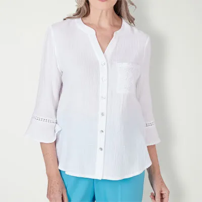 JCPenney Alfred Dunner Summer Breeze Womens Y Neck 3/4 Sleeve Blouse