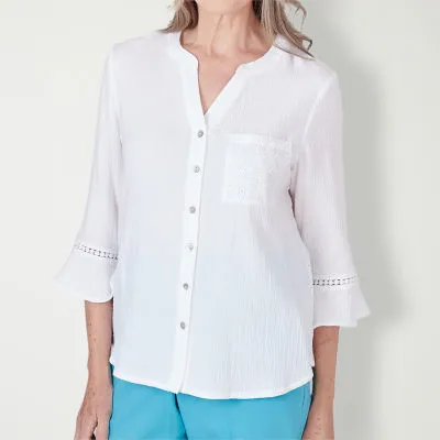 JCPenney Alfred Dunner Summer Breeze Womens Y Neck 3/4 Sleeve Blouse