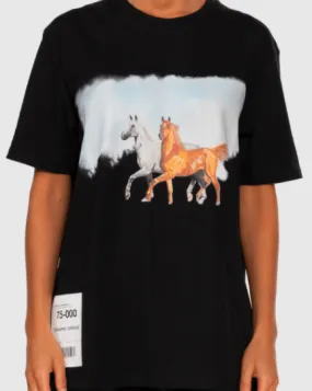 LEANDRE LEROUGE - T-shirt noir imprimé WILD HORSES