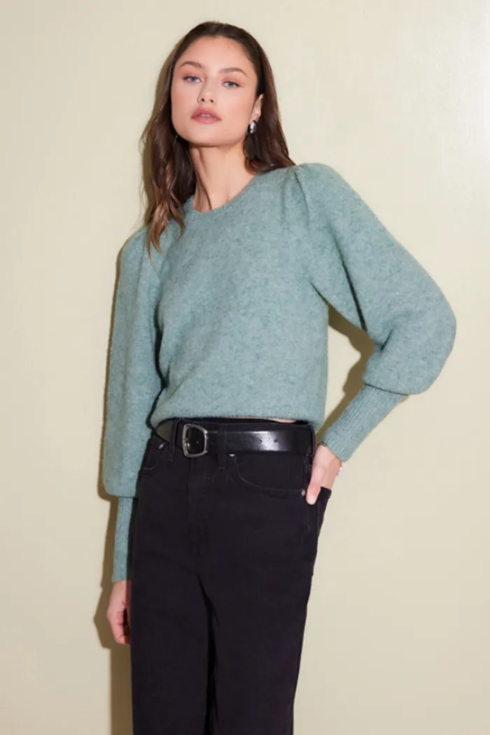 Lia Shirred Sleeve Sweater - Mint