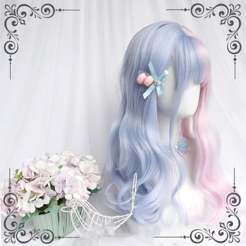 Lolita pink blue long curly wig BY108