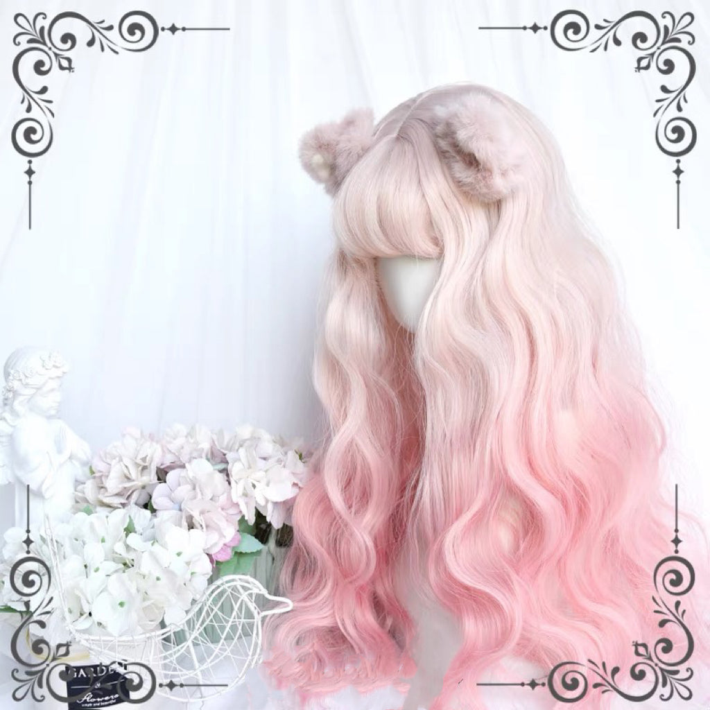 Lolita pink gradient long curly wig BY107