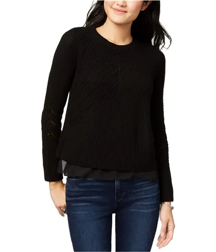 Lucky Brand Womens Nico Chiffon-Hem Knit Sweater