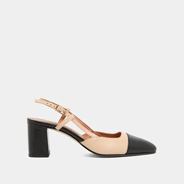 Mary Janes with heel in black and beige leather