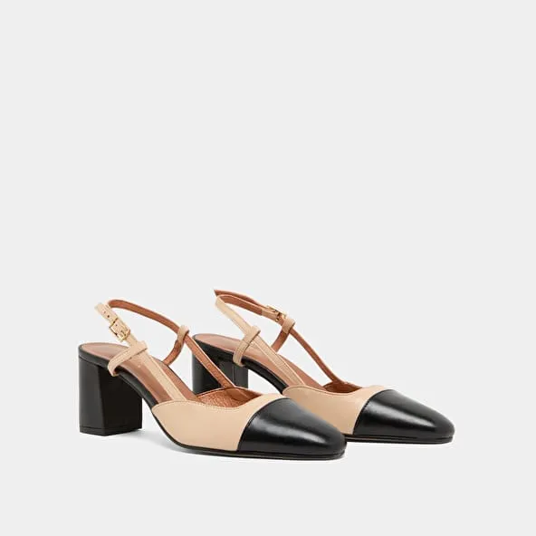 Mary Janes with heel in black and beige leather