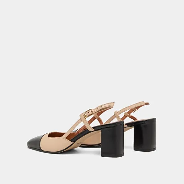 Mary Janes with heel in black and beige leather