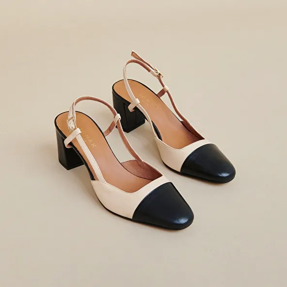 Mary Janes with heel in black and beige leather