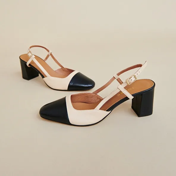 Mary Janes with heel in black and beige leather