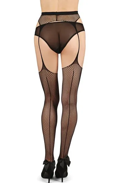 MeMoi Punk Rock Princess Backseam Suspender Fishnet Tights