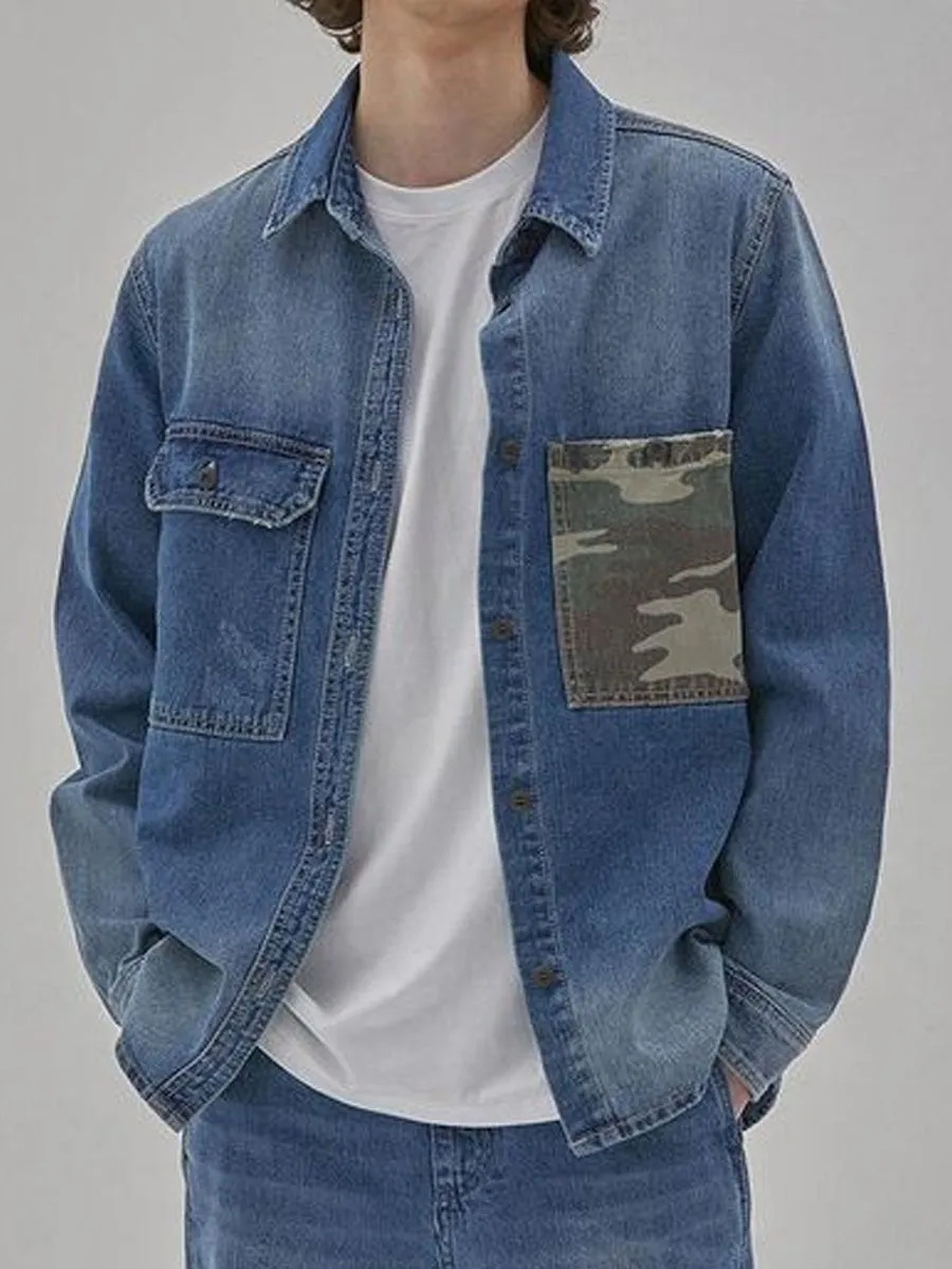 Men's Double Pocket Single Breasted Denim Shirt Jacket