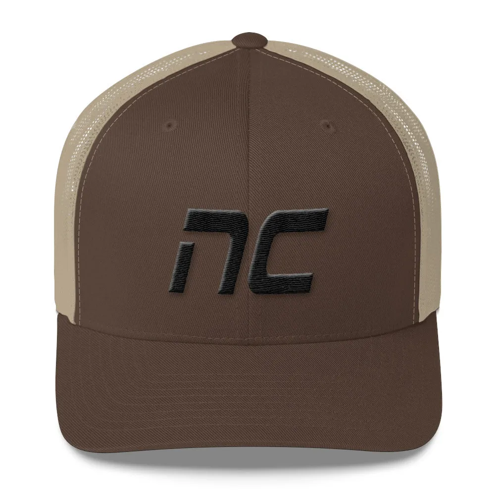 North Carolina - Mesh Back Trucker Cap - Black Embroidery - NC - Many Hat Color Options Available