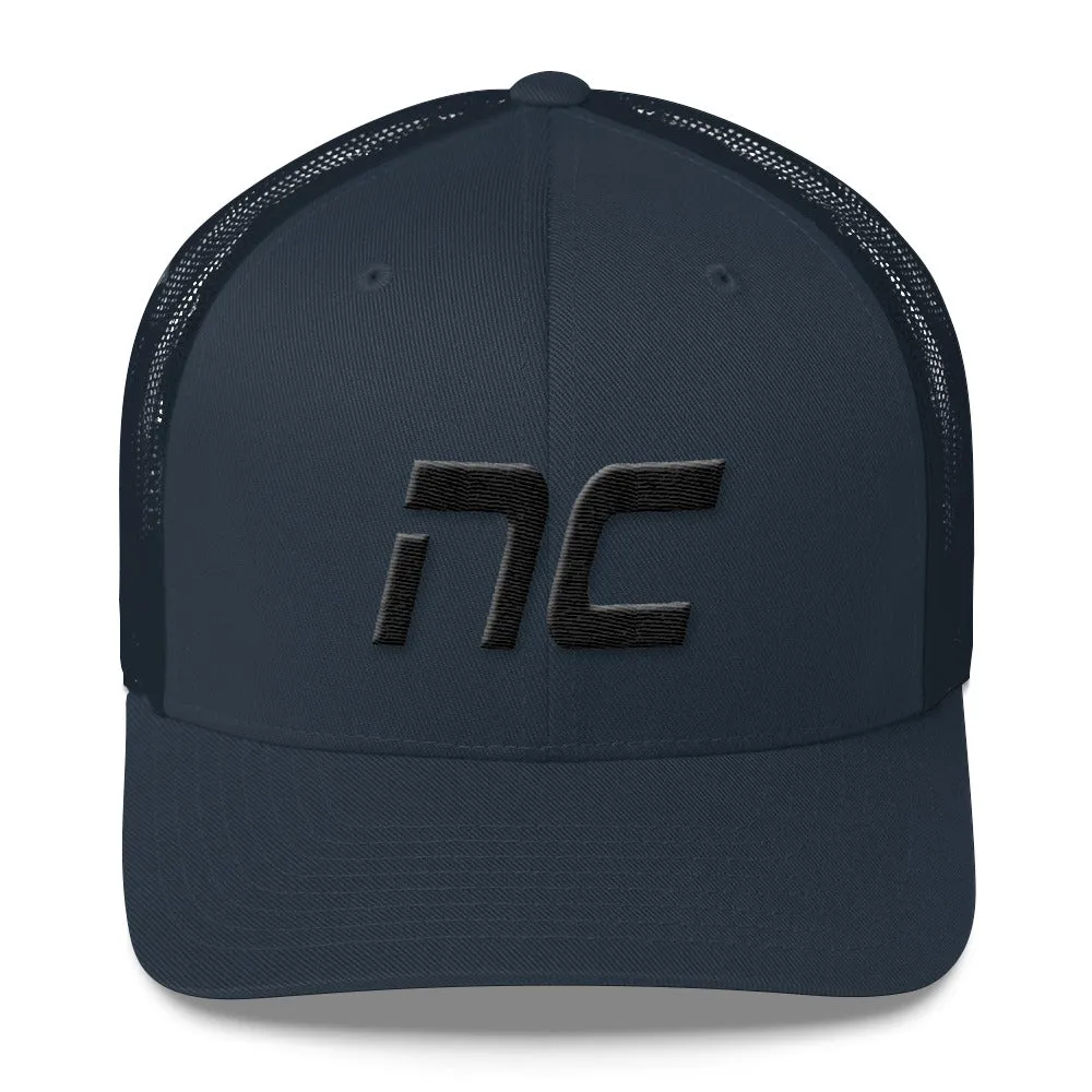 North Carolina - Mesh Back Trucker Cap - Black Embroidery - NC - Many Hat Color Options Available