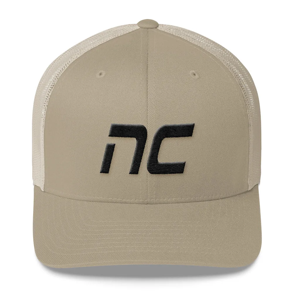 North Carolina - Mesh Back Trucker Cap - Black Embroidery - NC - Many Hat Color Options Available