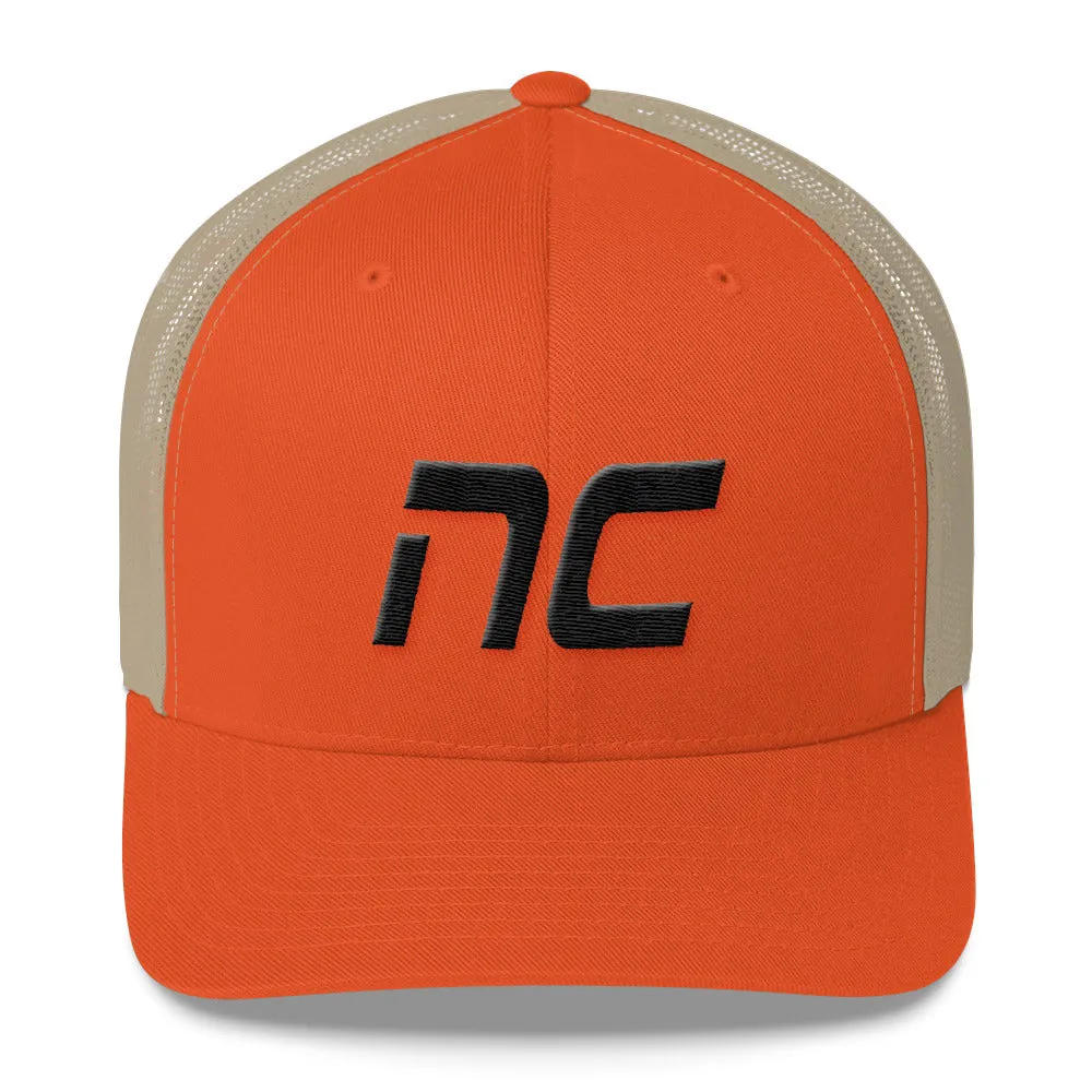 North Carolina - Mesh Back Trucker Cap - Black Embroidery - NC - Many Hat Color Options Available