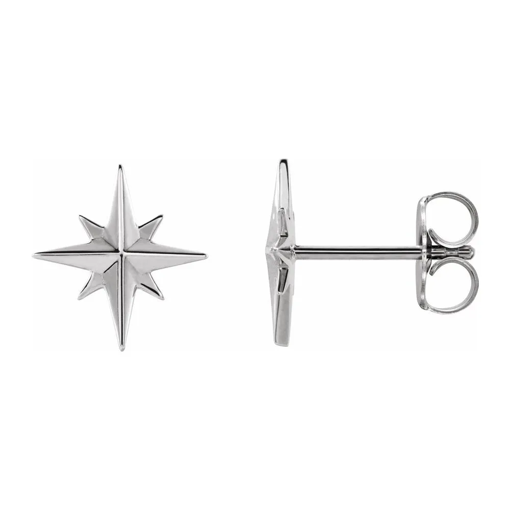 Platinum North Star Post Earrings, 9.5mm (3/8 Inch)