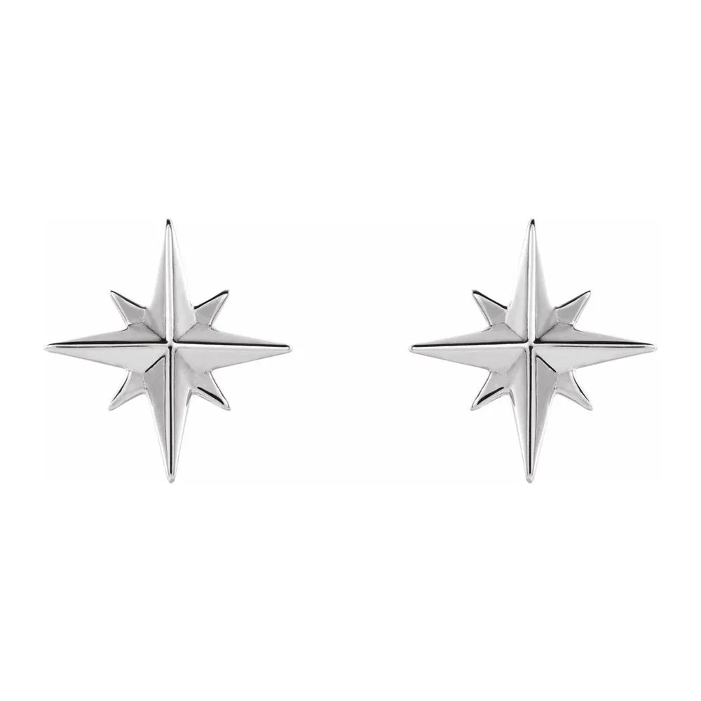 Platinum North Star Post Earrings, 9.5mm (3/8 Inch)