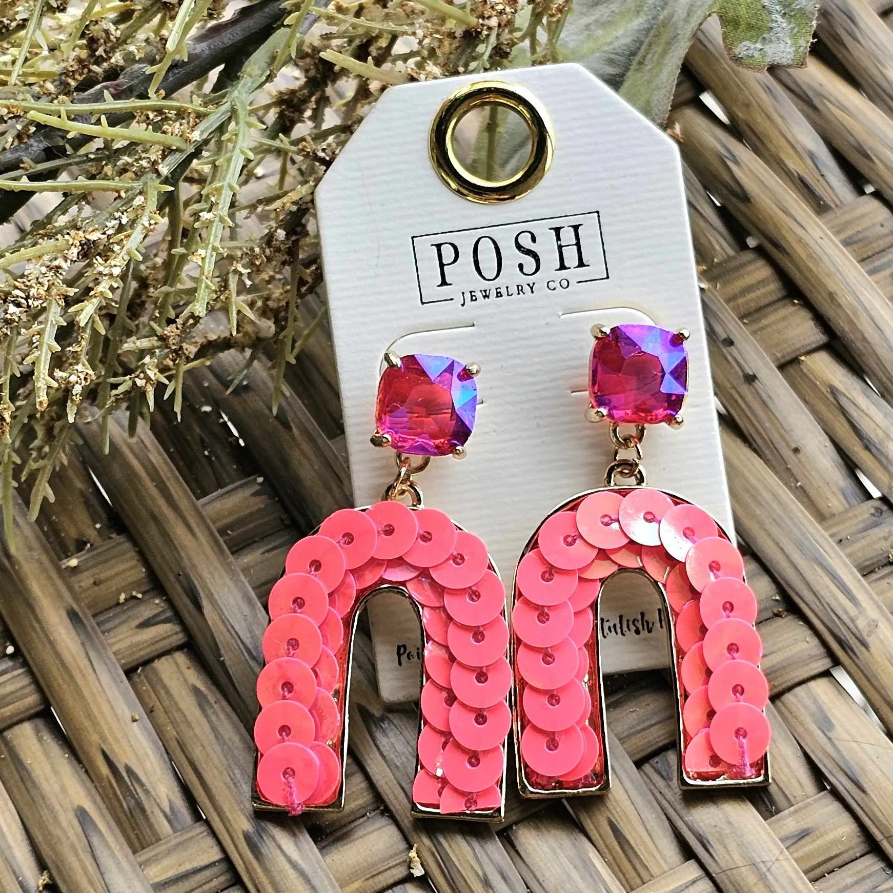 POSH Fuchsia Iridescent Horseshoe Earring