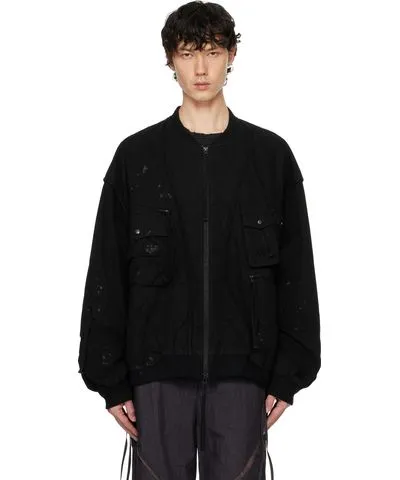 Professor.E Black Parachute Cargo Bomber Jacket