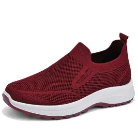 Red plain flyknit casual slip on shoe sneaker