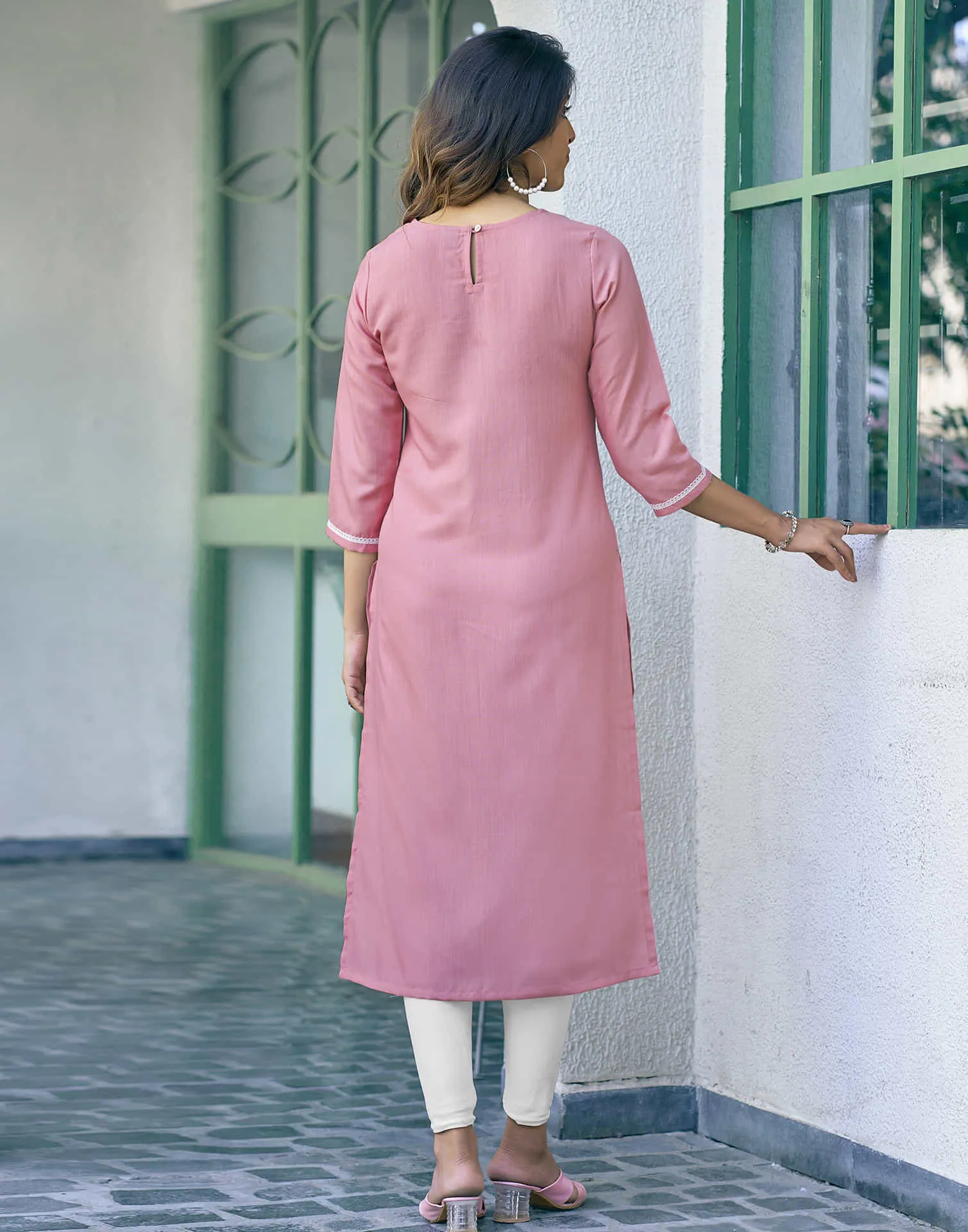 Rose Pink Chikankari Embroidery Cotton Straight Kurta