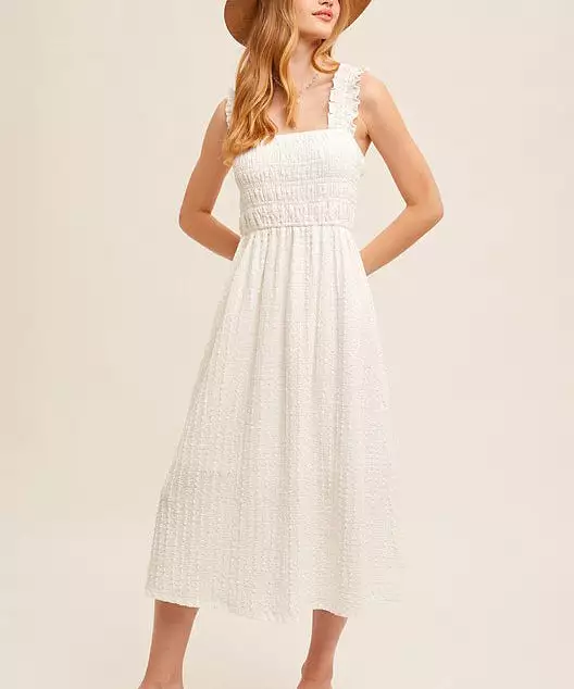 Ruffle Strap Smocked Midi Dress - Ecru