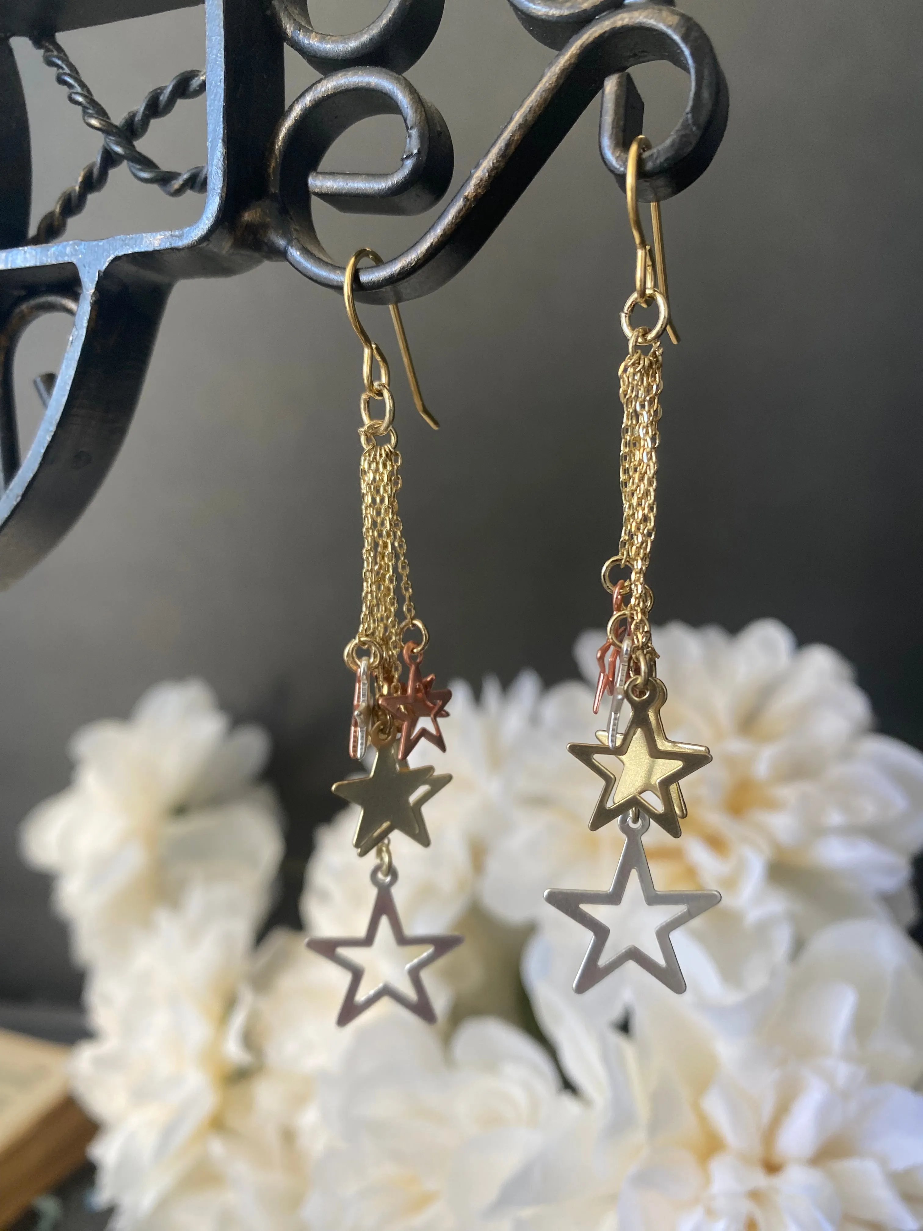 Star charm earrings, mixed metal, jewelry