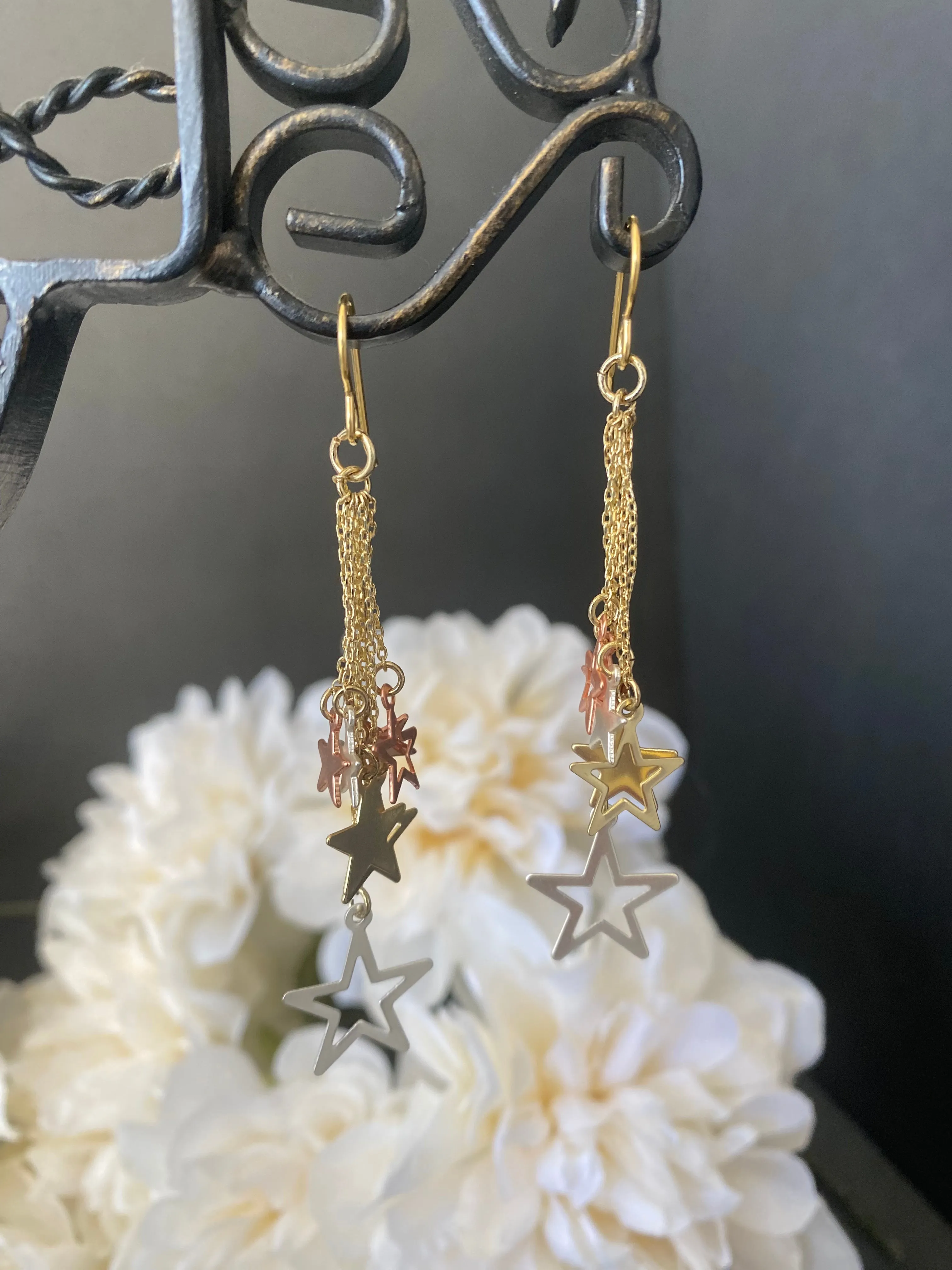 Star charm earrings, mixed metal, jewelry