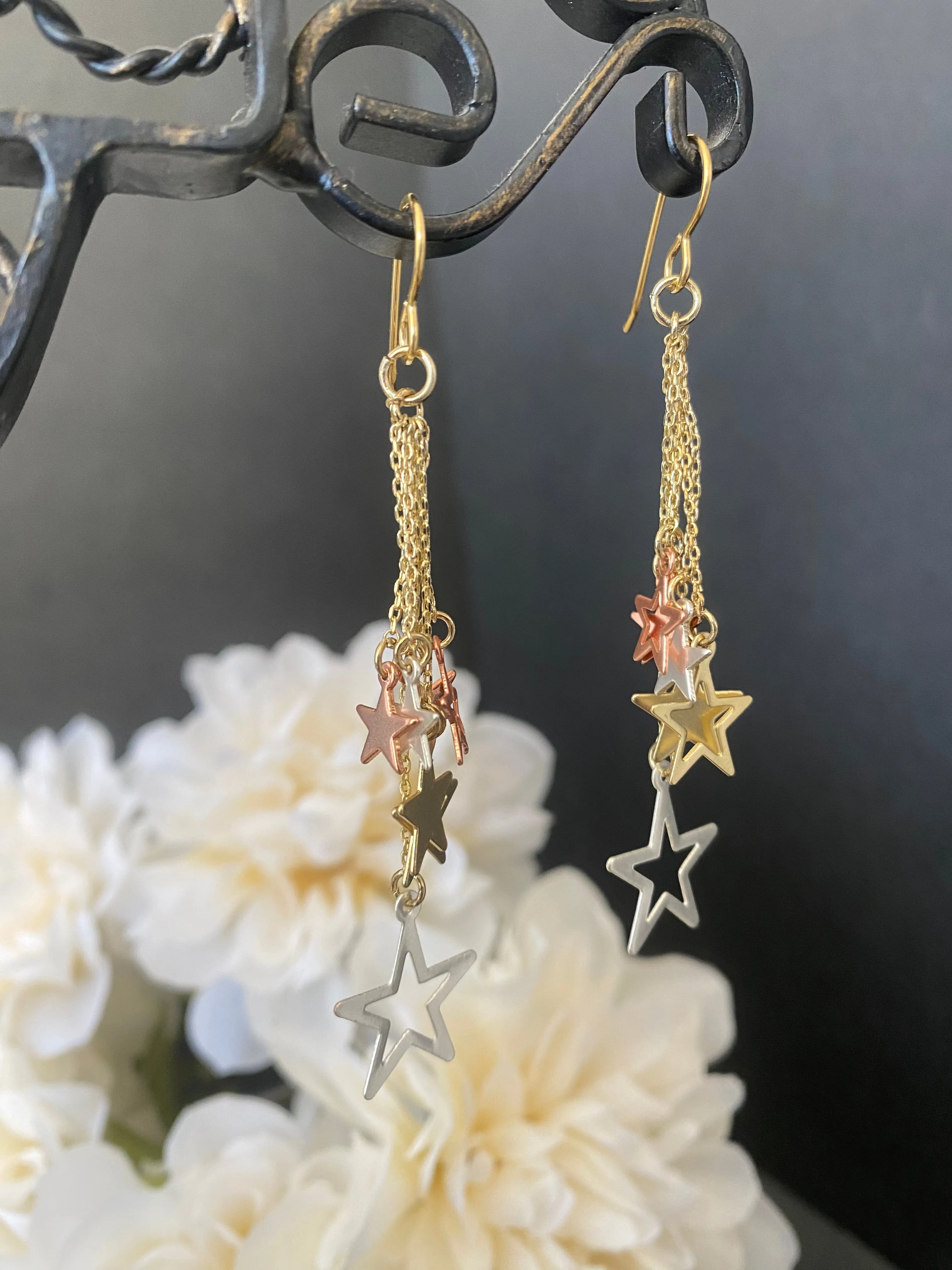 Star charm earrings, mixed metal, jewelry