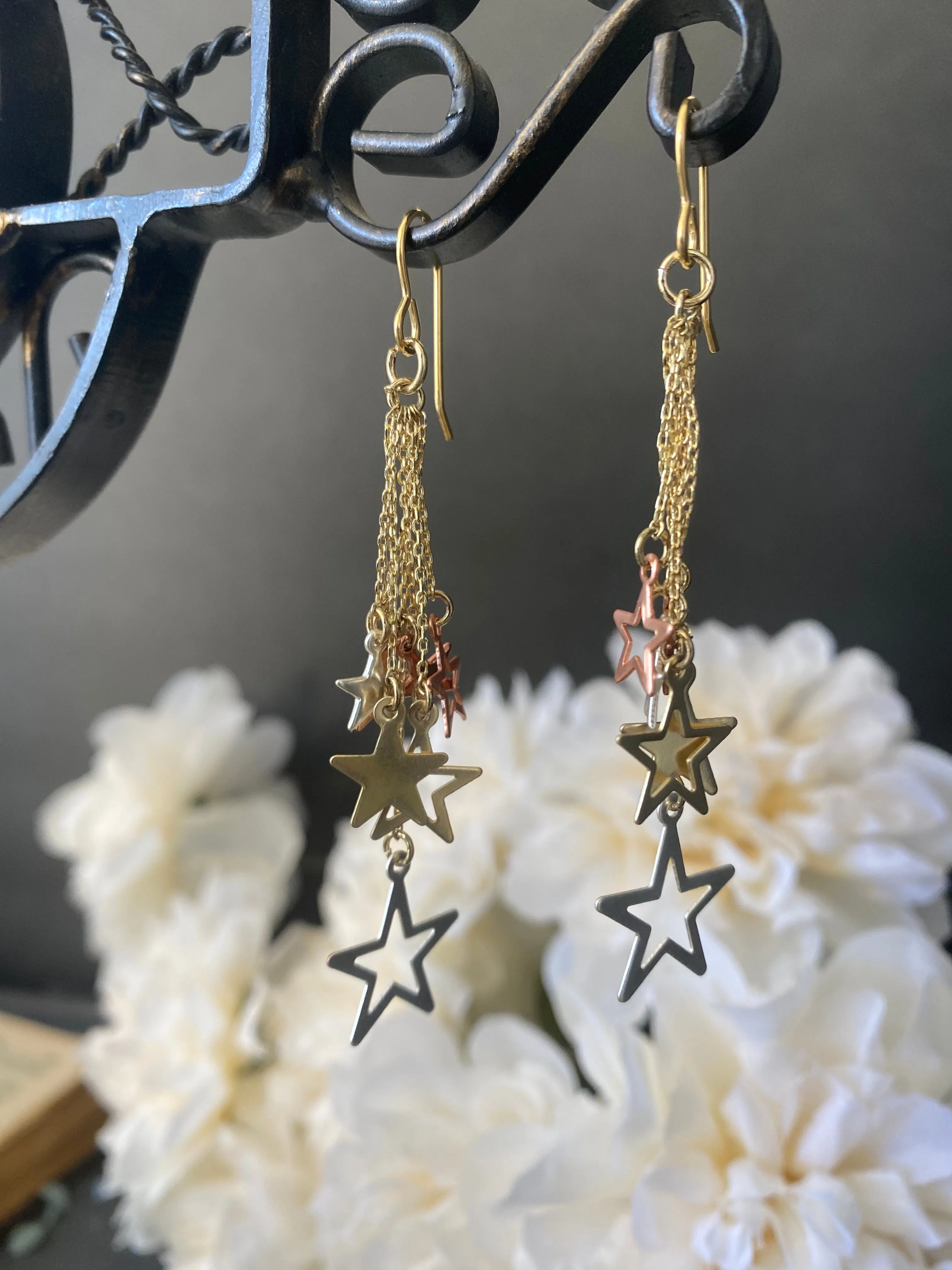 Star charm earrings, mixed metal, jewelry