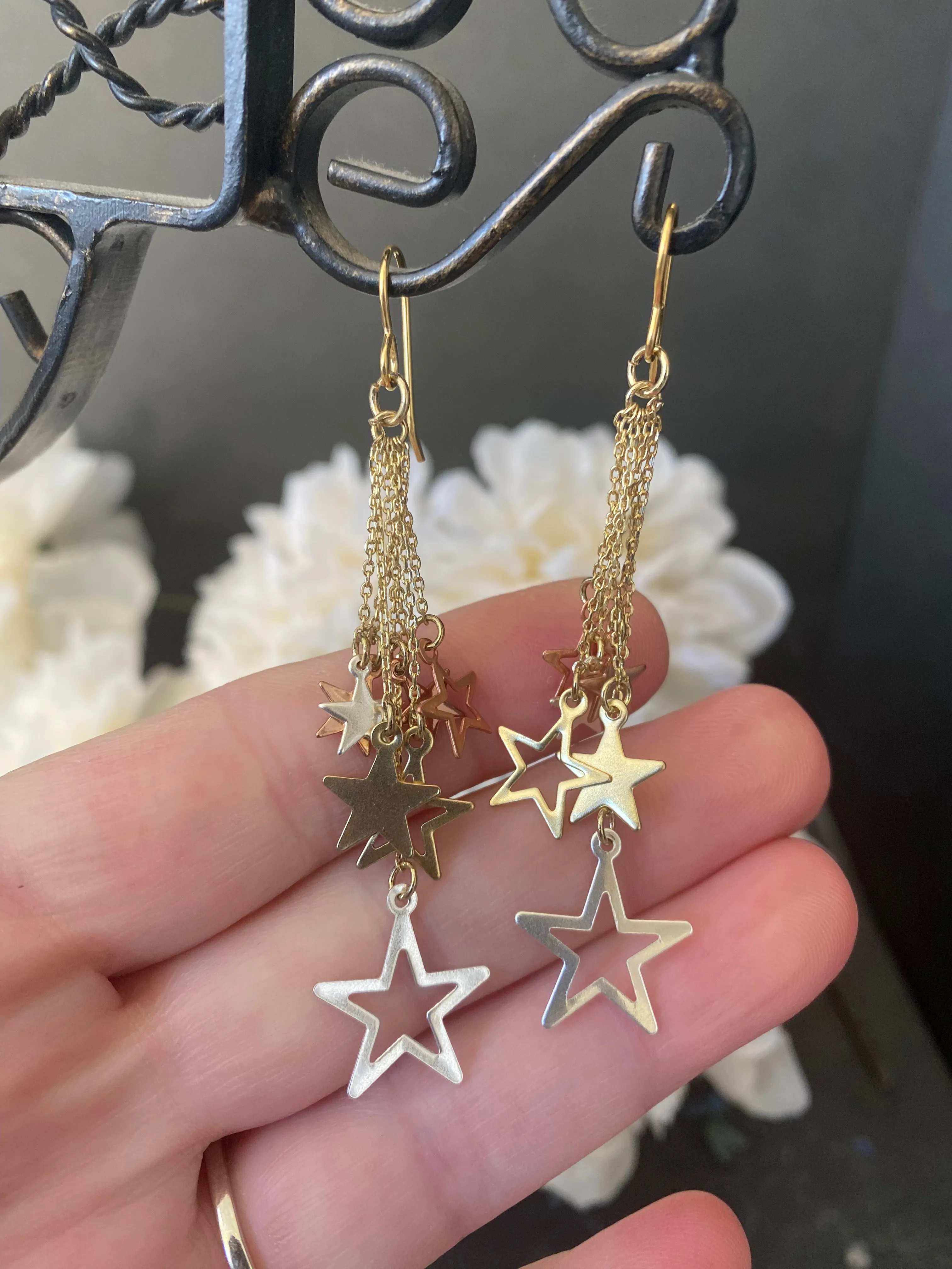 Star charm earrings, mixed metal, jewelry