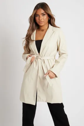 Stone Faux Leather Belted Jacket - Myani