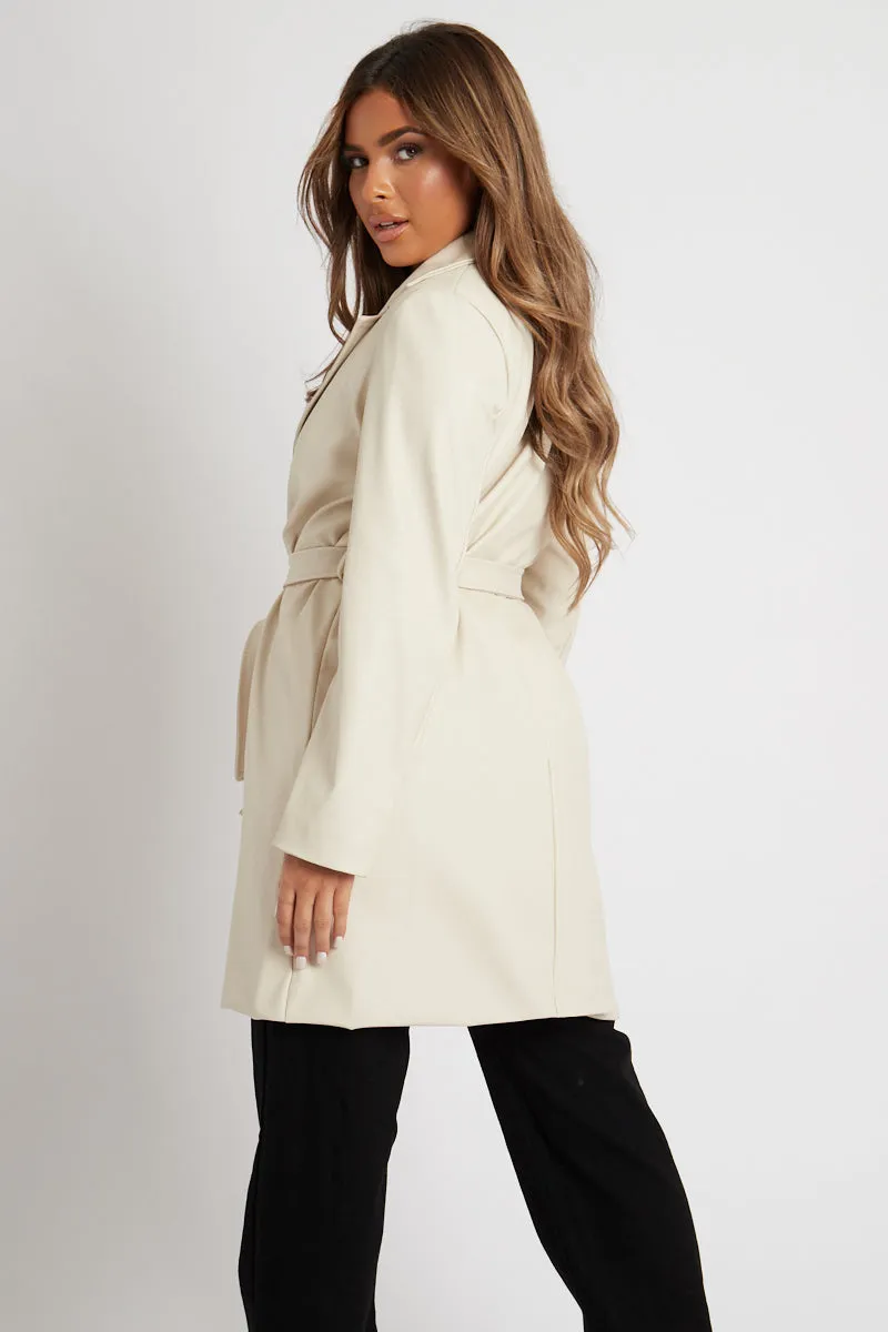 Stone Faux Leather Belted Jacket - Myani