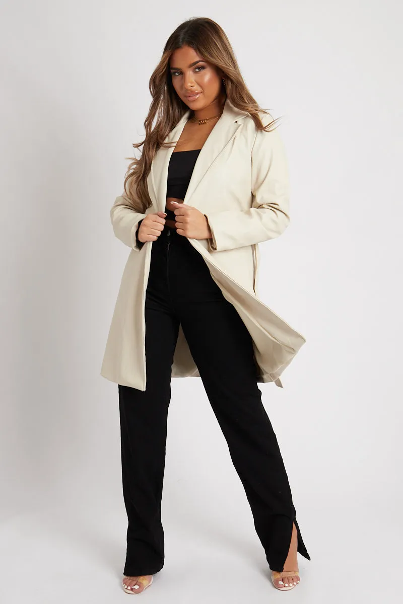 Stone Faux Leather Belted Jacket - Myani